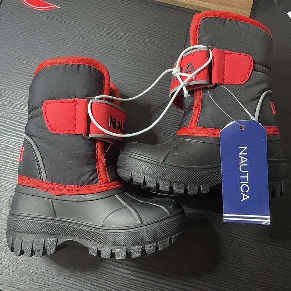 Nautica NS-83 Albermaple 2 Snow Boots Toddler Boy Sz-5 Black/Red Straps NWT - Picture 1 of 9